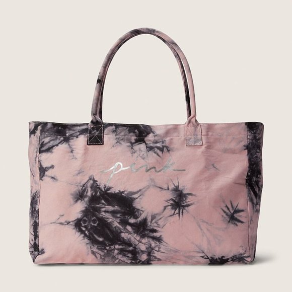 PINK Victoria's Secret XL Pink Marble Tye-Dye Logo Canvas Tote Bag - Picture 2 of 15